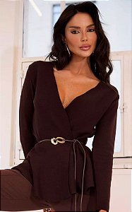 Casaco Tricot Peplum Com Cinto