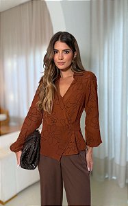 Blusa Transpassada Chiffon Decote V Donna Ritz