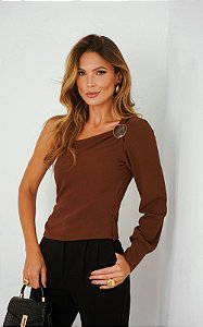 Blusa Malha Um Ombro Aviamento Pedra