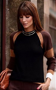Blusa Em Tricot Canelado Manga Longa