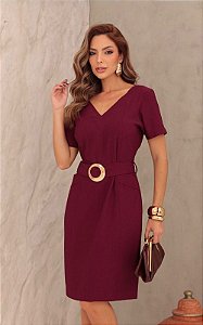 Vestido Tubo Manga Curta Com Cinto Faixa