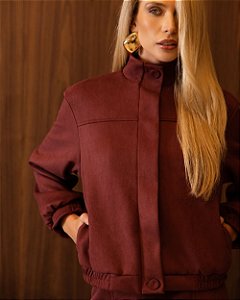 Jaqueta Em Suede Gola Alta Donna Ritz