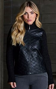 Casaco Tricot Frente Alto Relevo Couro