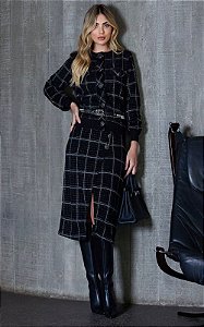 Saia Midi Tweed Com Fenda