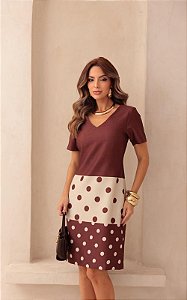 Vestido Tubo Manga Curta Estampa Poá