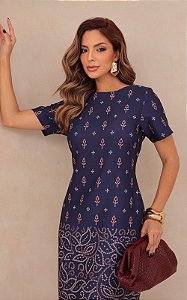 Vestido Tubo Manga Curta Arabesco