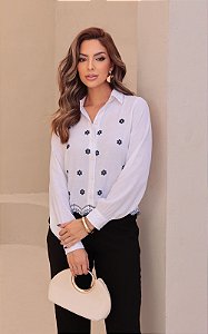 Camisa Cropped Viscose Com Bordado