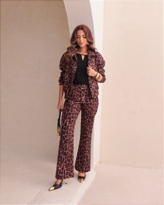 Calça Alfaiataria Em Animal Print Com Zíper