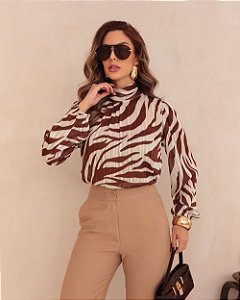 Blusa Chiffon Manga Longa Zebra