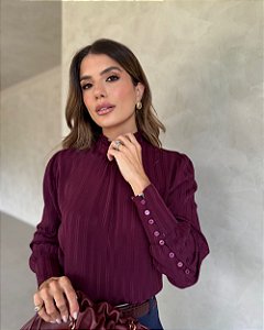 Blusa Gola Franzida Manga Longa Doce Flor