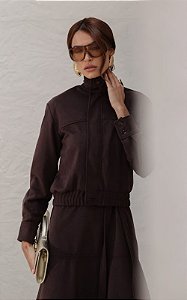 Jaqueta Em Suede Gola Alta