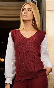 Tricot Colete Manga Longa Flor