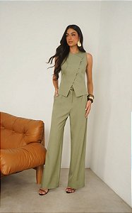 Calça Wide Leg Alfaiataria Com Passante Donna Ritz