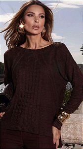 Blusa Em Tricot Tranças Decote Canoa