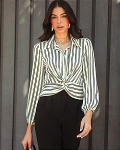Camisa Em Crepe Listrado Donna Ritz