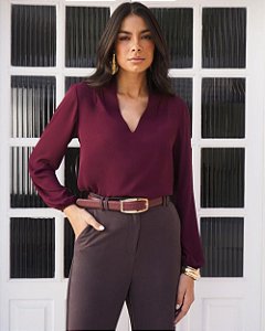 Blusa Manga Longa Com Pregas Ombro Donna Ritz