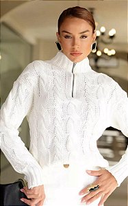 Tricot Trança Com Zíper