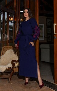 Vestido Midi Em Malha Texturizada Bordado