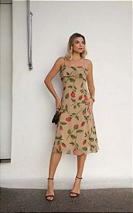 Vestido Midi Floral Com Alça Doce Flor