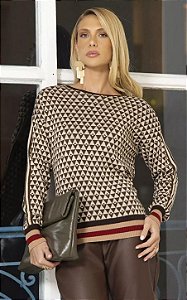 Blusa Tricot Gola Canoa Jacquard