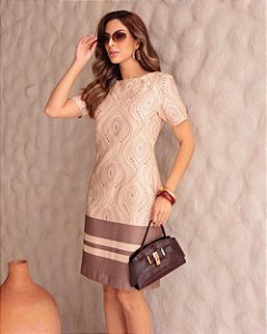 Vestido Tubinho Manga Curta Estampa Arabesco