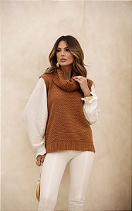 Tricot Colete Manga Poá