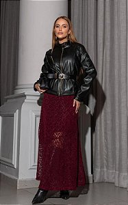 Saia Midi Em Renda Com Fenda