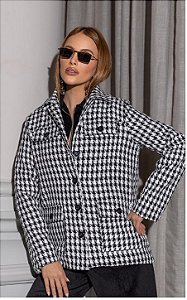 Casaco Em Tweed Com Lapela Bolsos e Botões