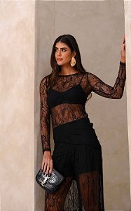 Blusa Renda Manga Longa Assimétrica Hirus