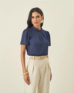 Blusa Crepe Com Pregas Gola Milalai