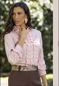 Camisa Em Crepe Babados Frontal