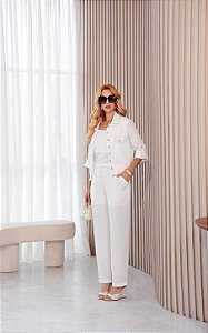 Trijunto Em Alfaiataria Com Cropped Camisa e Calça