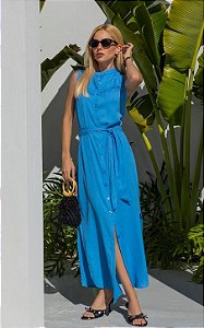 Vestido Midi Em Viscose Gola Alta