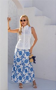 Saia Midi Em Algodão Floral