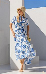 Chemise Tricoline Mangas Curtas Floral