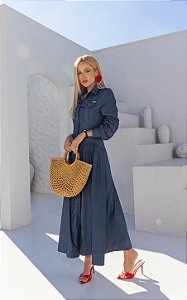 Vestido Midi Jeans Manga Longa