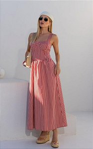 Vestido Midi Tricoline Listrado