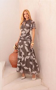 Vestido Midi Tule Com Mangas Curtas E Drapeado