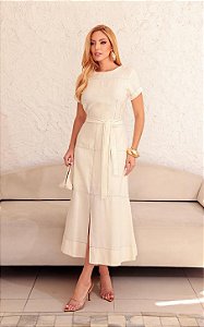 Vestido Midi Alfaiataria Pespontado Com Fenda