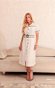 Vestido Chemise Listras Com Cinto