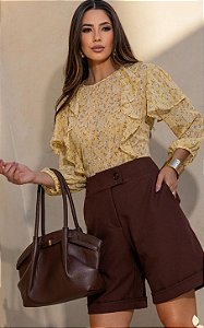 Blusa Crepe Floral Com Babados