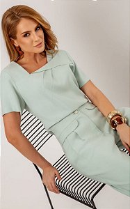 Blusa Viscose Drapeado Com Manga Doce Flor