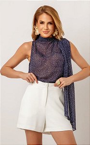 Short Com Bolso e Botão Forrado Doce Flor