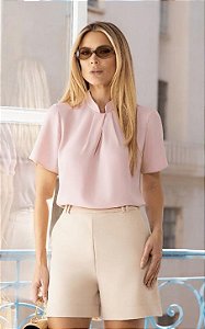 Blusa Em Crepe Pregas Gola Curva Donna Ritz