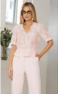 Blusa Bordado Devore Manga Balone Donna Ritz
