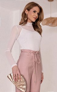 Blusa Tule Manga Longa Com Regata