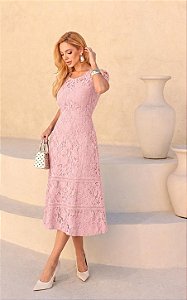 Vestido Midi Renda Guipir E Entremeios