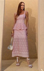 Vestido Midi Reto Em Laise Com Peplum