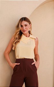 Regata Em Crepe Gola Lenço Botões Donna Ritz