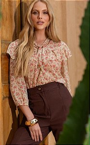 Blusa Chiffon Floral Com Babados